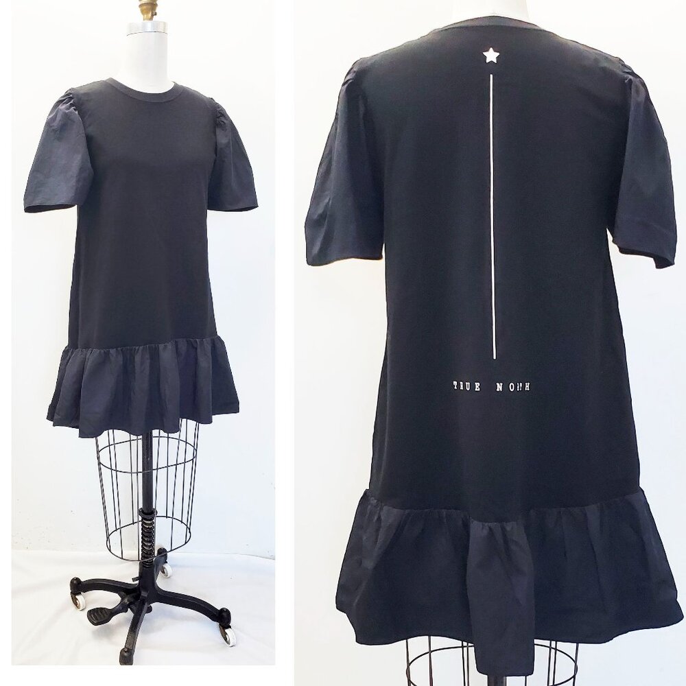 Double Standard Womens Black T-shrit Dress True North Hem Ruffle OS